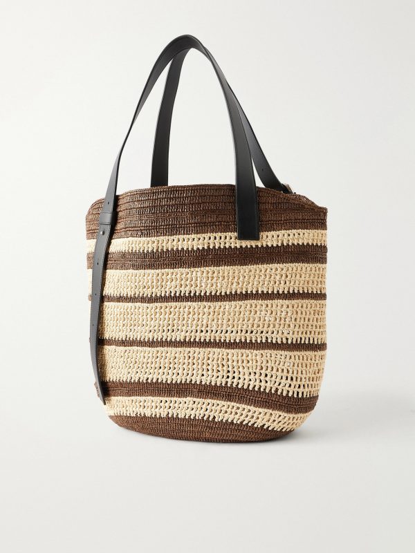 + Paula's Ibiza Loop Basket Leather-Trimmed RaffiaTote Bag - BK + Paula's Ibiza Loop Basket Leather-Trimmed RaffiaTote Bag - BK