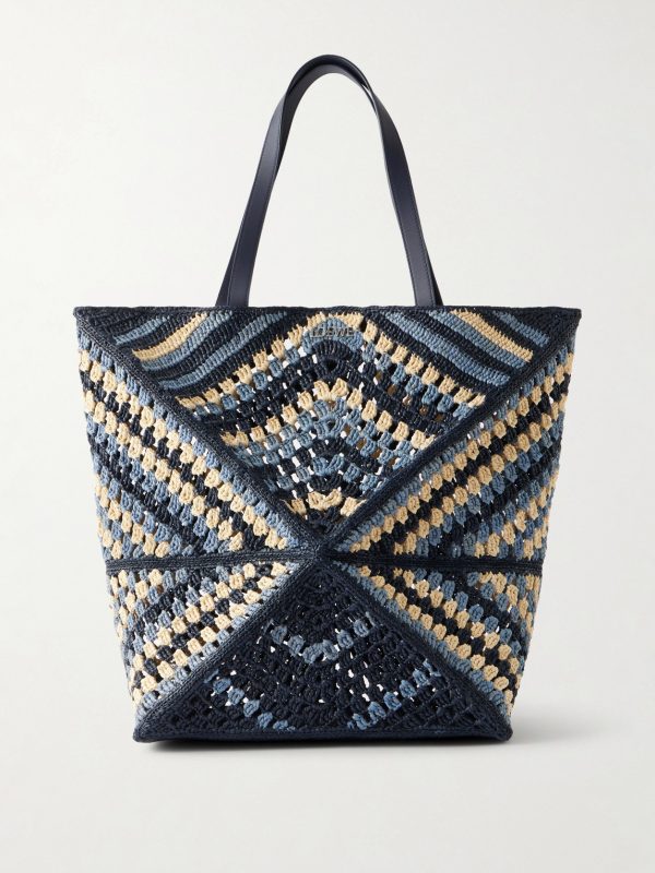 + Paula's Ibiza Puzzle Fold Large Leather-Trimmed Raffia Shoulder Bag + Paula's Ibiza Puzzle Fold Large Leather-Trimmed Raffia Shoulder Bag