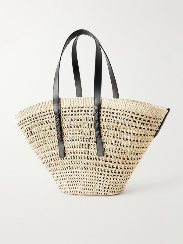 + Paula's Ibiza Braid Basket Leather-Trimmed Raffia Tote Bag - BK
