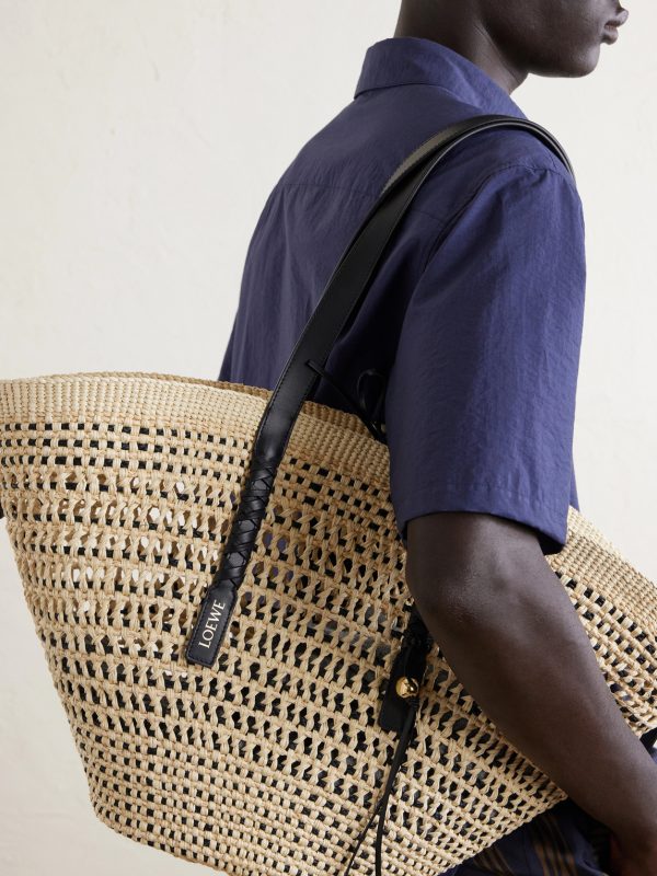 + Paula's Ibiza Braid Basket Leather-Trimmed Raffia Tote Bag - E2