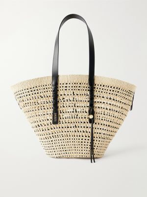 + Paula's Ibiza Braid Basket Leather-Trimmed Raffia Tote Bag + Paula's Ibiza Braid Basket Leather-Trimmed Raffia Tote Bag