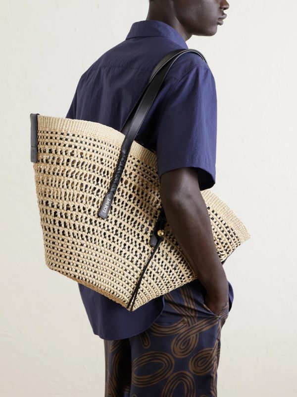 + Paula's Ibiza Braid Basket Leather-Trimmed Raffia Tote Bag - OU