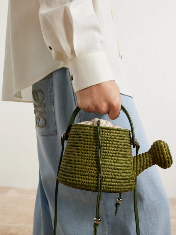 + Paula's Ibiza Watering Can Leather-Trimmed Raffia Messenger Bag - E2 + Paula's Ibiza Watering Can Leather-Trimmed Raffia Messenger Bag - E2