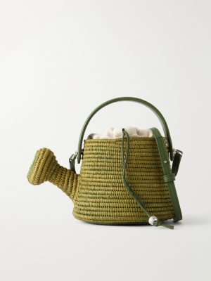 + Paula's Ibiza Watering Can Leather-Trimmed Raffia Messenger Bag