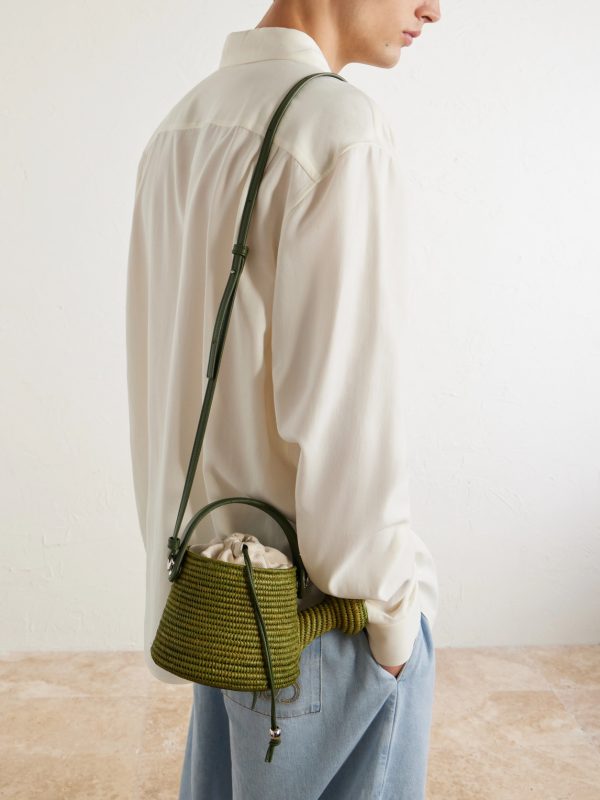 + Paula's Ibiza Watering Can Leather-Trimmed Raffia Messenger Bag - OU + Paula's Ibiza Watering Can Leather-Trimmed Raffia Messenger Bag - OU