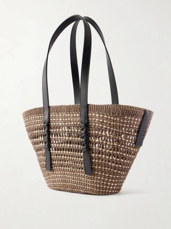+ Paula's Ibiza Logo-Embellished Leather-Trimmed Palm de Iraca Leaves Tote Bag - BK