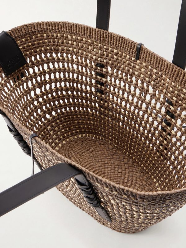 + Paula's Ibiza Logo-Embellished Leather-Trimmed Palm de Iraca Leaves Tote Bag - E1