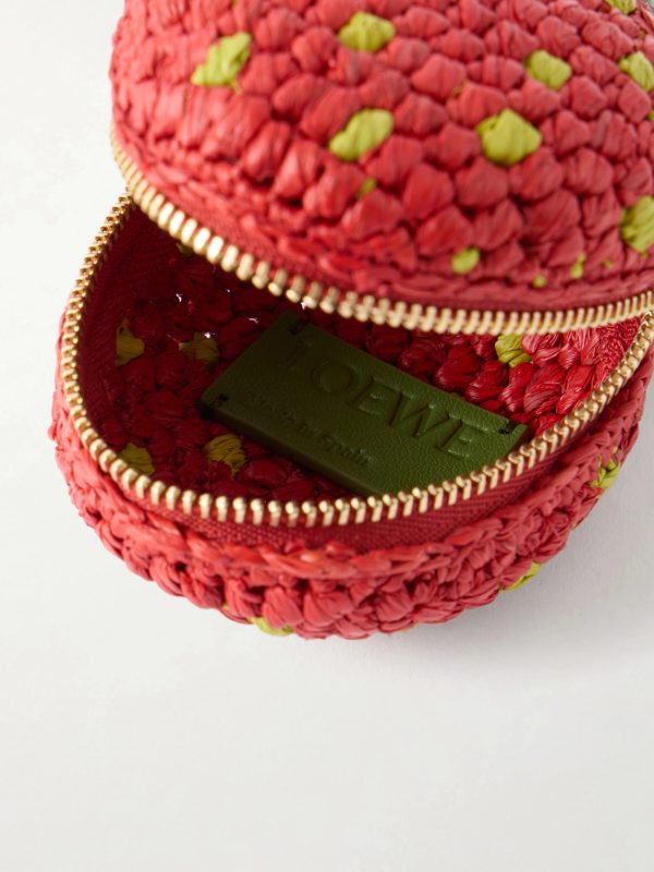 + Paula's Ibiza Strawberry Leather-Trimmed Raffia Pouch - E1 + Paula's Ibiza Strawberry Leather-Trimmed Raffia Pouch - E1