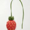 + Paula's Ibiza Strawberry Leather-Trimmed Raffia Pouch + Paula's Ibiza Strawberry Leather-Trimmed Raffia Pouch