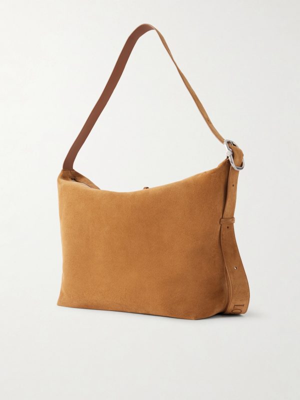 Loop Logo-Debossed Suede Messenger Bag - BK