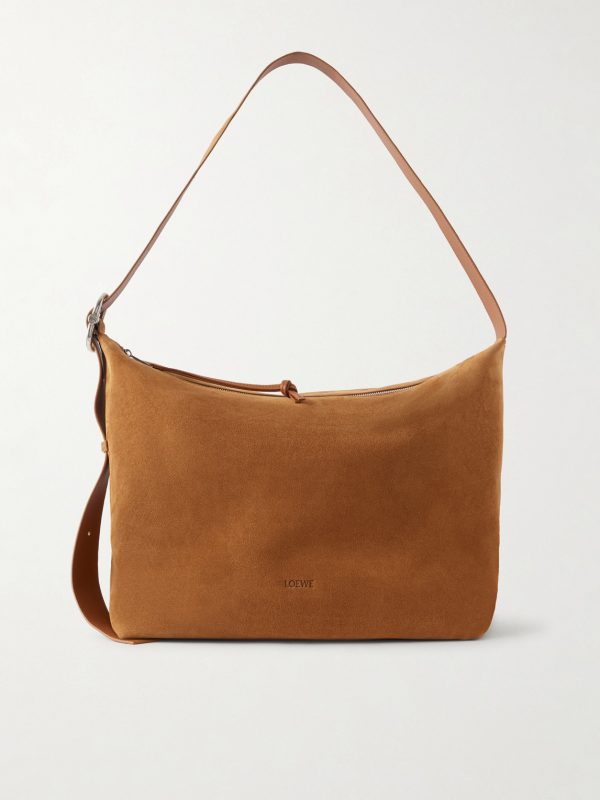 Loop Logo-Debossed Suede Messenger Bag