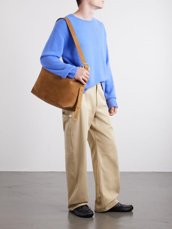 Loop Logo-Debossed Suede Messenger Bag - OU