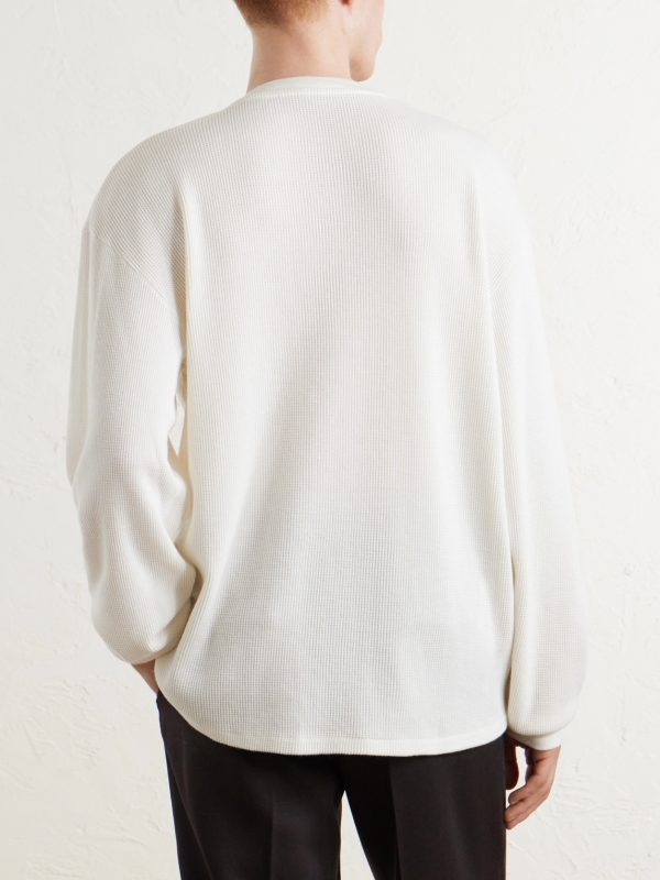 Waffle-Knit Cotton and Cashmere-Blend Henley T-Shirt - BK Waffle-Knit Cotton and Cashmere-Blend Henley T-Shirt - BK