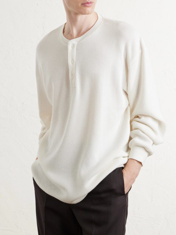 Waffle-Knit Cotton and Cashmere-Blend Henley T-Shirt - FR Waffle-Knit Cotton and Cashmere-Blend Henley T-Shirt - FR