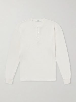 Waffle-Knit Cotton and Cashmere-Blend Henley T-Shirt