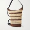 + Paula's Ibiza Loop Bucket Medium Leather-Trimmed Raffia Tote Bag - BK + Paula's Ibiza Loop Bucket Medium Leather-Trimmed Raffia Tote Bag - BK