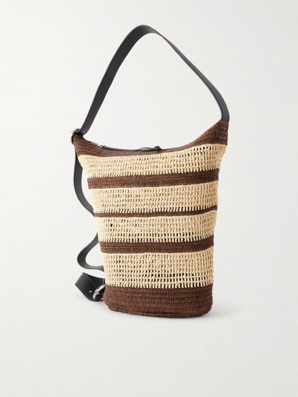 + Paula's Ibiza Loop Bucket Medium Leather-Trimmed Raffia Tote Bag - BK + Paula's Ibiza Loop Bucket Medium Leather-Trimmed Raffia Tote Bag - BK