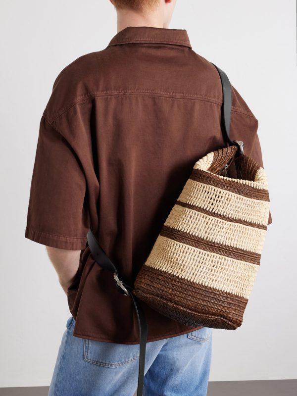 + Paula's Ibiza Loop Bucket Medium Leather-Trimmed Raffia Tote Bag - CU + Paula's Ibiza Loop Bucket Medium Leather-Trimmed Raffia Tote Bag - CU