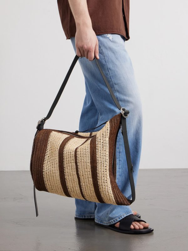 + Paula's Ibiza Loop Bucket Medium Leather-Trimmed Raffia Tote Bag - FR + Paula's Ibiza Loop Bucket Medium Leather-Trimmed Raffia Tote Bag - FR