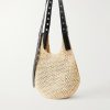 + Paula's Ibiza Leather-Trimmed Woven Raffia Tote Bag - BK + Paula's Ibiza Leather-Trimmed Woven Raffia Tote Bag - BK