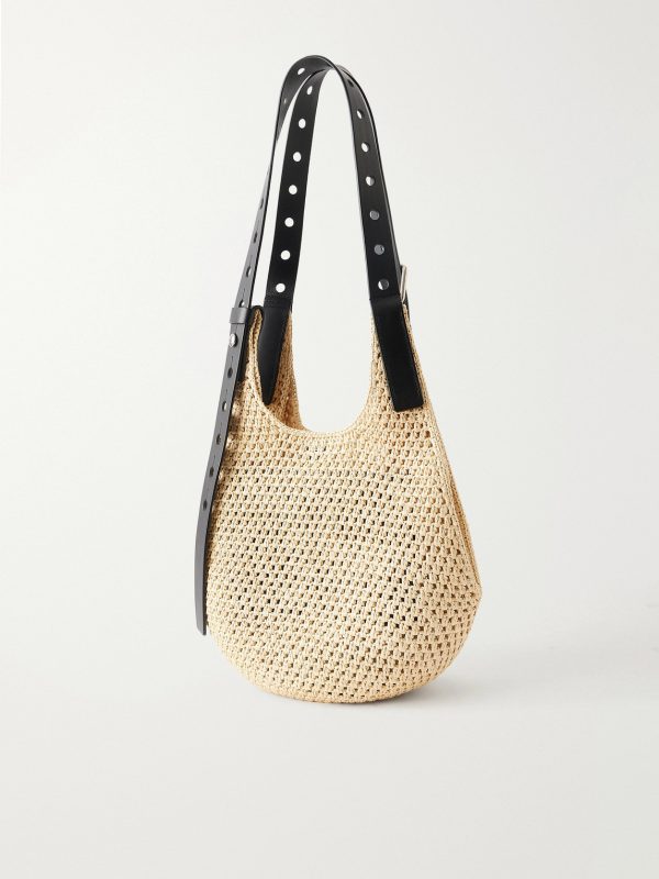 + Paula's Ibiza Leather-Trimmed Woven Raffia Tote Bag - BK + Paula's Ibiza Leather-Trimmed Woven Raffia Tote Bag - BK