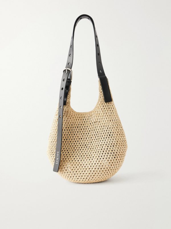 + Paula's Ibiza Leather-Trimmed Woven Raffia Tote Bag + Paula's Ibiza Leather-Trimmed Woven Raffia Tote Bag