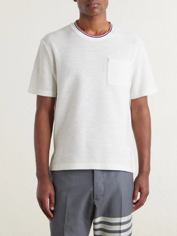 Pointelle-Knit Cotton and Linen-Blend T-Shirt - FR Pointelle-Knit Cotton and Linen-Blend T-Shirt - FR