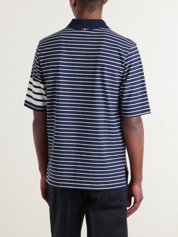 Striped Logo-Appliqué Cotton-Blend Terry Polo Shirt - BK