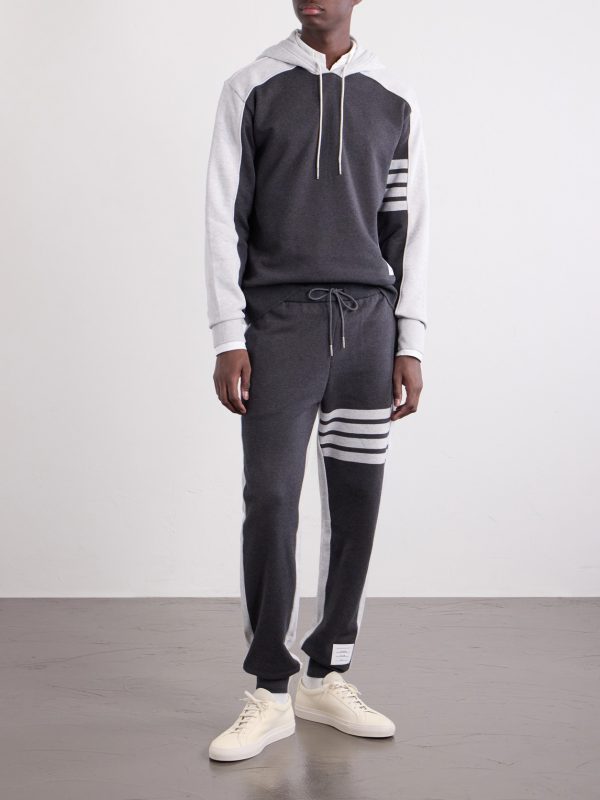 Logo-Appliquéd Striped Cotton-Jersey Hoodie - OU Logo-Appliquéd Striped Cotton-Jersey Hoodie - OU