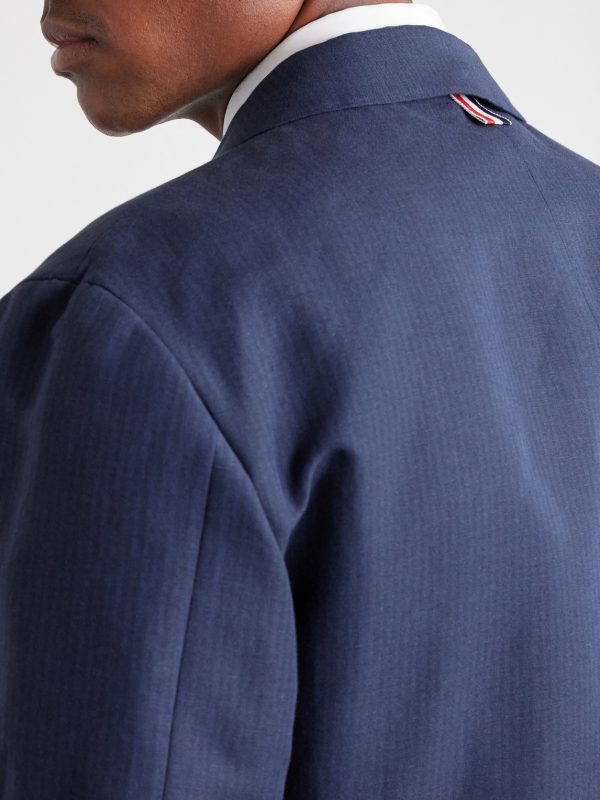 Double-Breasted Striped Cotton and Linen-Blend Blazer - E1 Double-Breasted Striped Cotton and Linen-Blend Blazer - E1