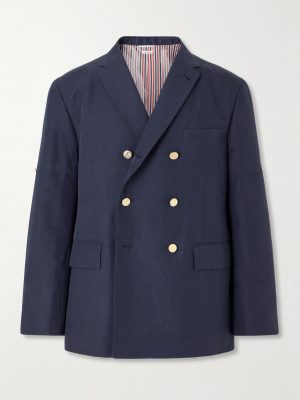 Double-Breasted Striped Cotton and Linen-Blend Blazer