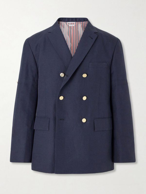 Double-Breasted Striped Cotton and Linen-Blend Blazer Double-Breasted Striped Cotton and Linen-Blend Blazer