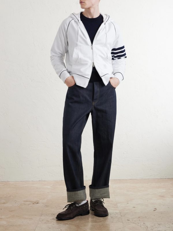 Striped Cotton-Jersey Zip-Up Hoodie - OU Striped Cotton-Jersey Zip-Up Hoodie - OU