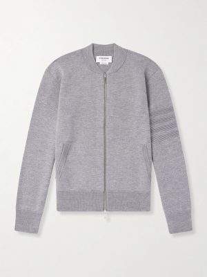 Striped Wool, Linen and Cotton-Blend Zip-Up Cardigan
