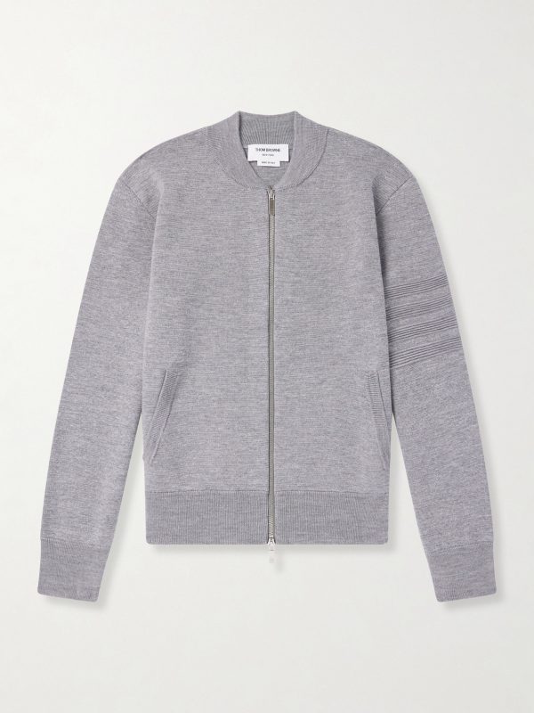 Striped Wool, Linen and Cotton-Blend Zip-Up Cardigan