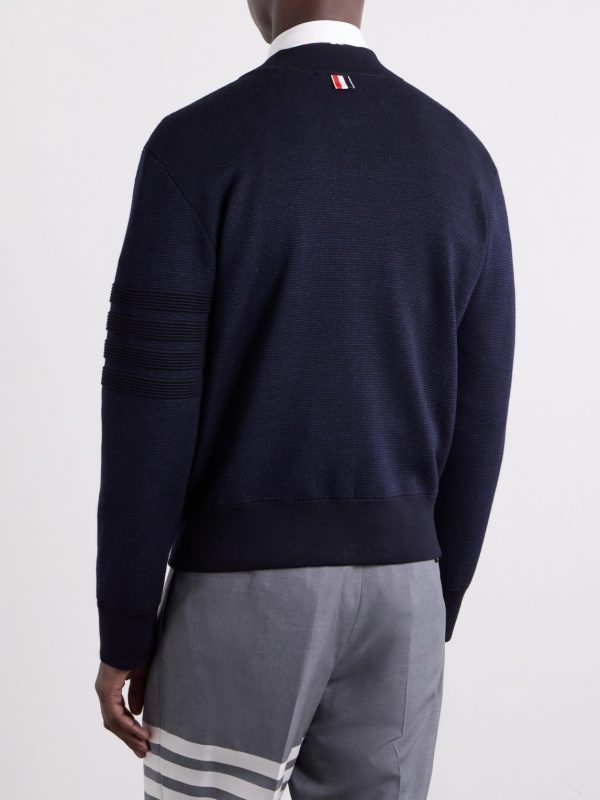 Striped Wool, Linen and Cotton-Blend Zip-Up Cardigan - BK