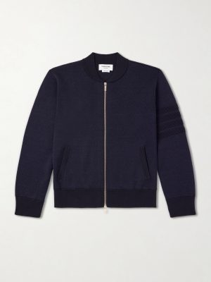 Striped Wool, Linen and Cotton-Blend Zip-Up Cardigan Striped Wool, Linen and Cotton-Blend Zip-Up Cardigan