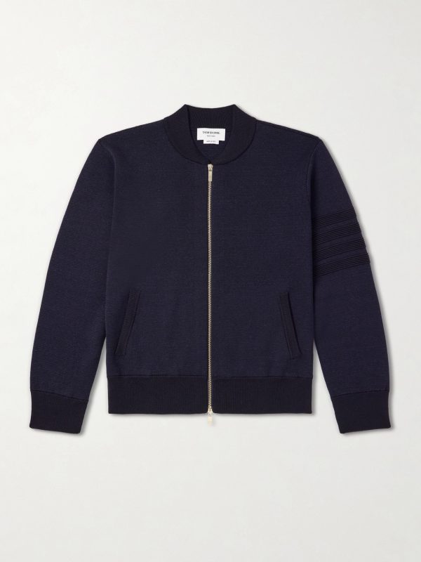 Striped Wool, Linen and Cotton-Blend Zip-Up Cardigan
