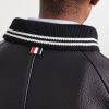 Oversized Striped Leather Bomber Jacket - E1