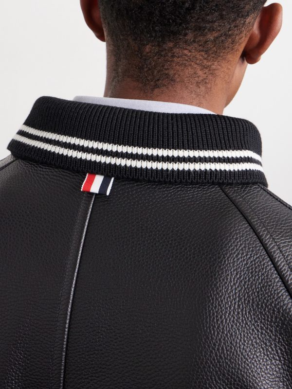Oversized Striped Leather Bomber Jacket - E1
