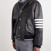 Oversized Striped Leather Bomber Jacket - FR