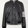 Oversized Striped Leather Bomber Jacket