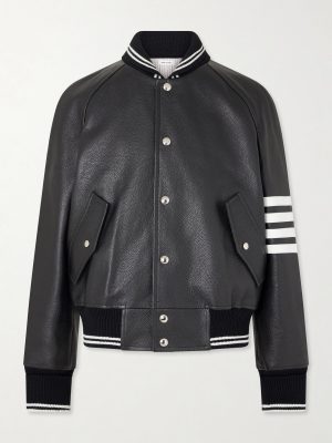 Oversized Striped Leather Bomber Jacket Oversized Striped Leather Bomber Jacket