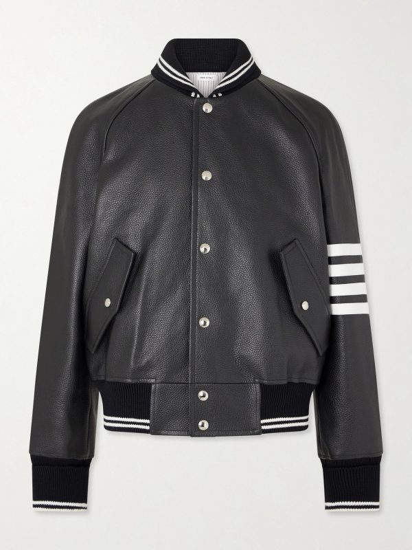 Oversized Striped Leather Bomber Jacket