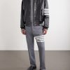 Oversized Striped Leather Bomber Jacket - OU
