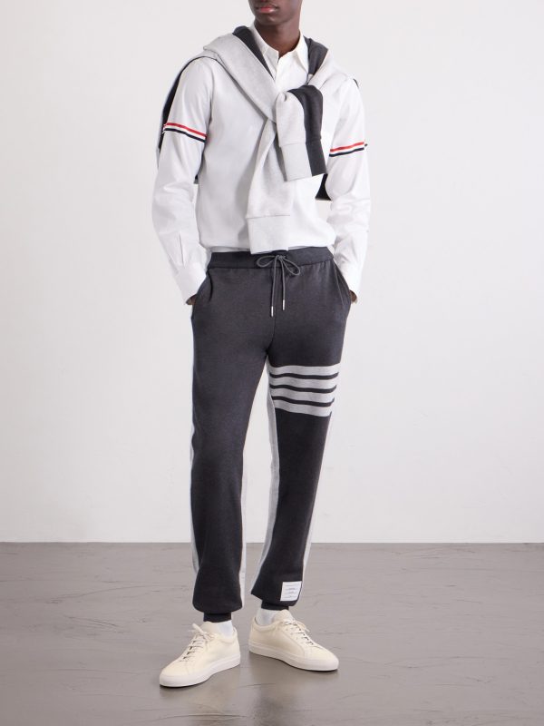 Tapered Striped Cotton-Jersey Sweatpants - OU Tapered Striped Cotton-Jersey Sweatpants - OU