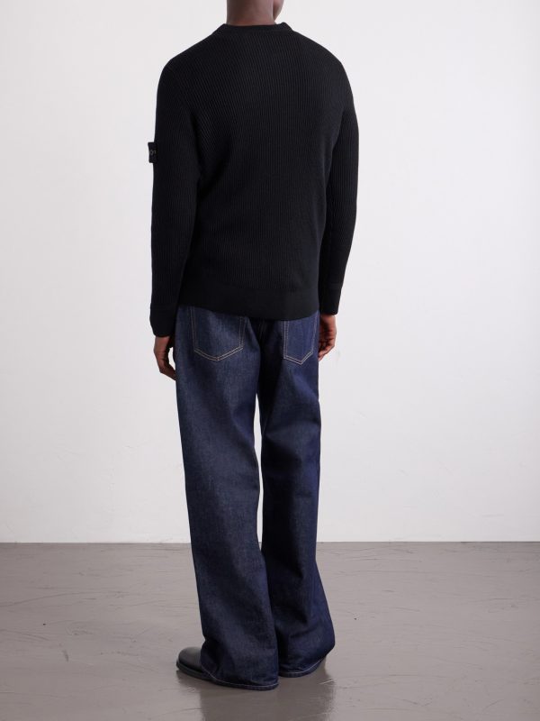Logo-Appliquéd Ribbed Virgin Wool Sweater - BK Logo-Appliquéd Ribbed Virgin Wool Sweater - BK