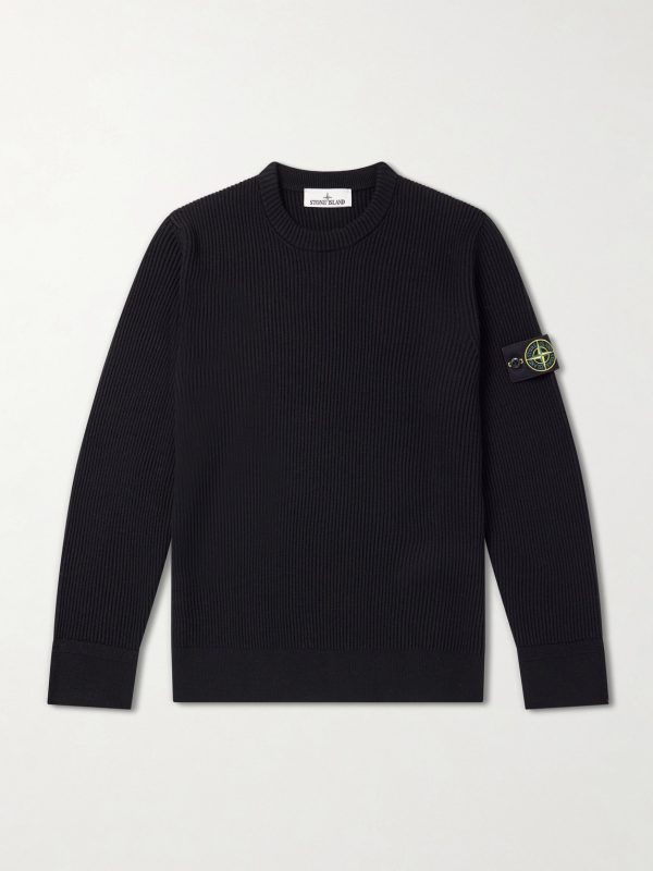 Logo-Appliquéd Ribbed Virgin Wool Sweater Logo-Appliquéd Ribbed Virgin Wool Sweater