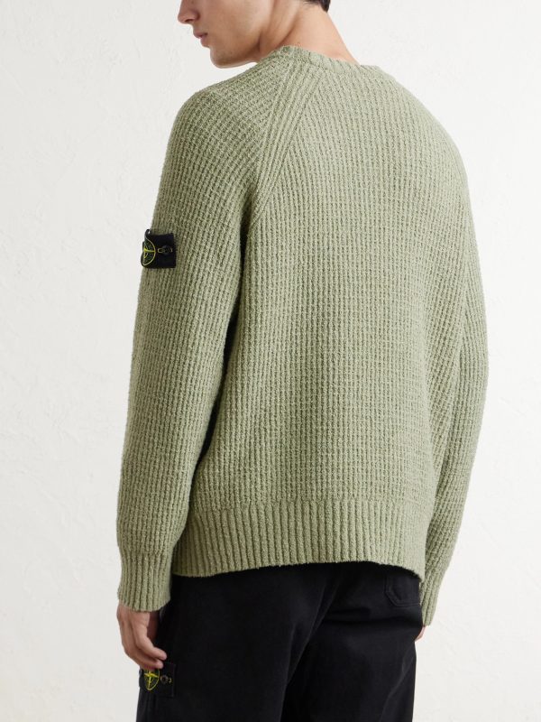 Logo-Appliquéd Ribbed Cotton-Bouclé Sweater - BK Logo-Appliquéd Ribbed Cotton-Bouclé Sweater - BK