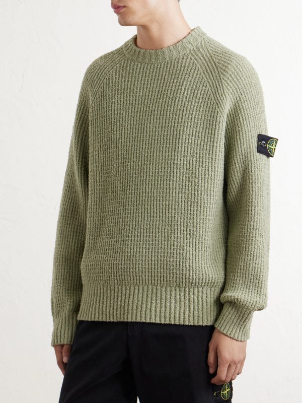 Logo-Appliquéd Ribbed Cotton-Bouclé Sweater - FR Logo-Appliquéd Ribbed Cotton-Bouclé Sweater - FR